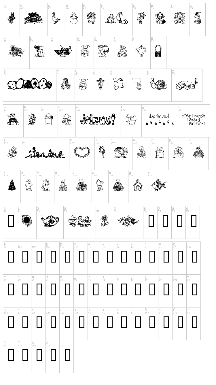 Little Cuties font map